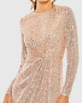 Light Pink Sequined Long Sleeve Side Knot Gown